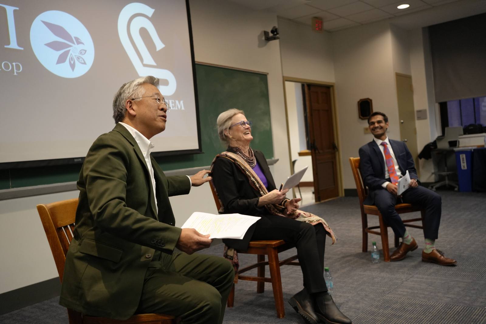 Ambassadors Donald Lu and Robin Raphel in conversation at Georgetown